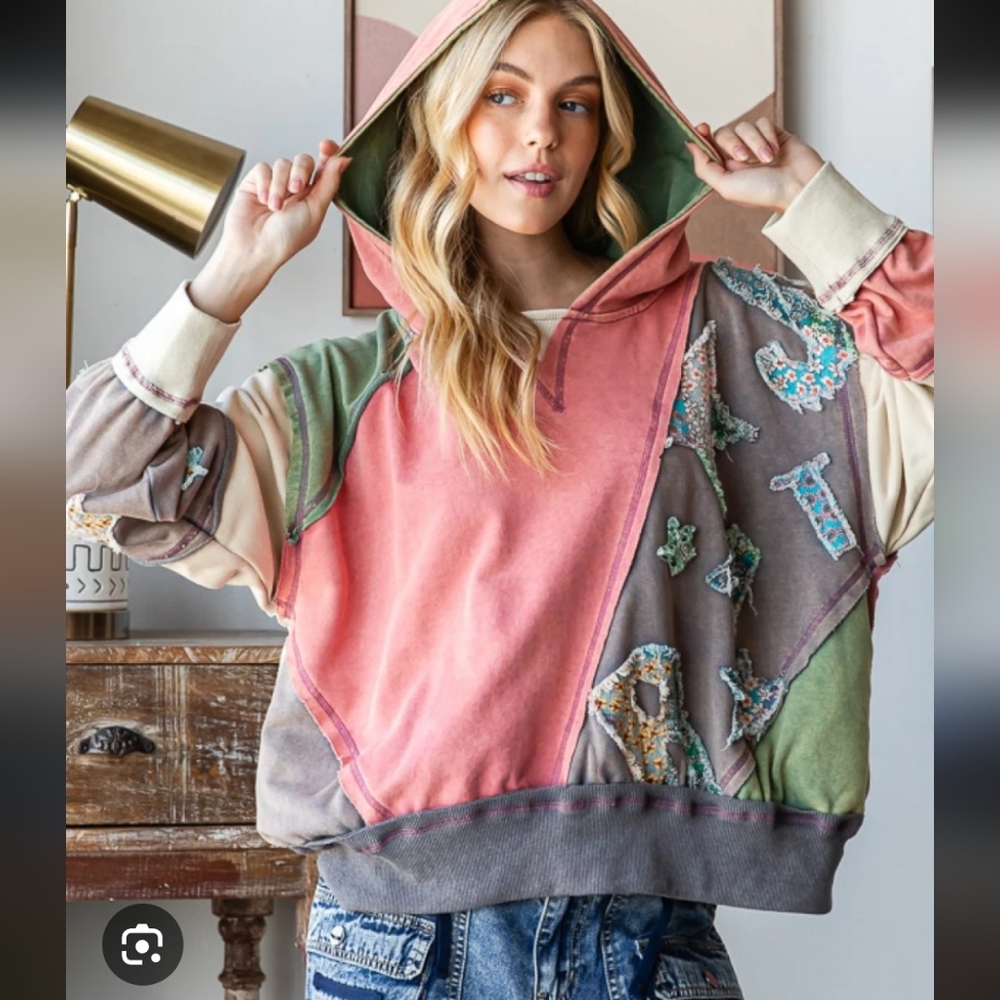 Oli & Hali Stars Patchwork Hoodie Mineral Wash L - Picture 15 of 15